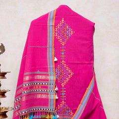 Handloom Kala Cotton Kurta Fabric With Mirror Work, Handloom Kala Cotton Bottom & Handloom Kala Cotton Designer Dupatta