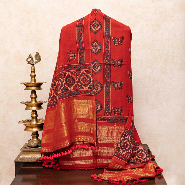 Handloom Kala Cotton Ajrakh Hand Block Kurta & Dupatta Fabric