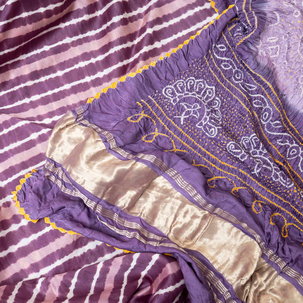 Royal Lilac Shibori Chanderi Kurta Set with Gajji Silk Bandhej Dupatta