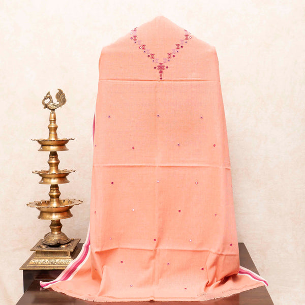 Handloom Kala Cotton Kurta Fabric With Mirror Work, Bottom Fabric & Handloom Kala Cotton Dupatta