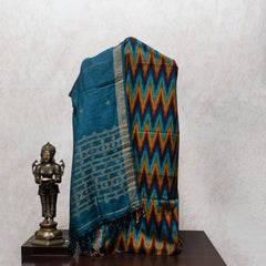 Multicolour Handloom Ikkat Kurta Fabric With Linen Dupatta