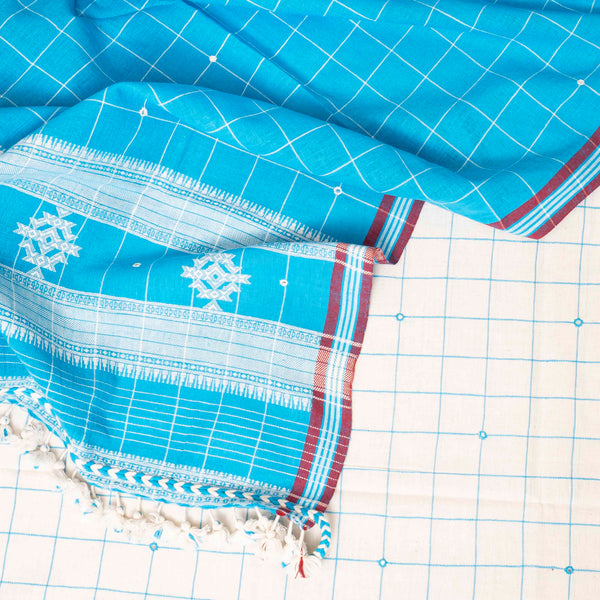 Handloom Kala Cotton Kurta Fabric With Mirror Work, Handloom Kala Cotton Bottom & Handloom Cotton Dupatta