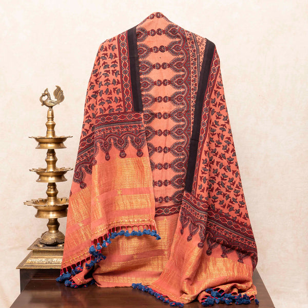 Handloom Kala Cotton Ajrakh Hand Block Kurta & Dupatta Fabric