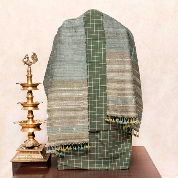Handloom Kala Cotton Kurta, Bottom Fabric & Handloom Tussar Kutchi Weaved Stole