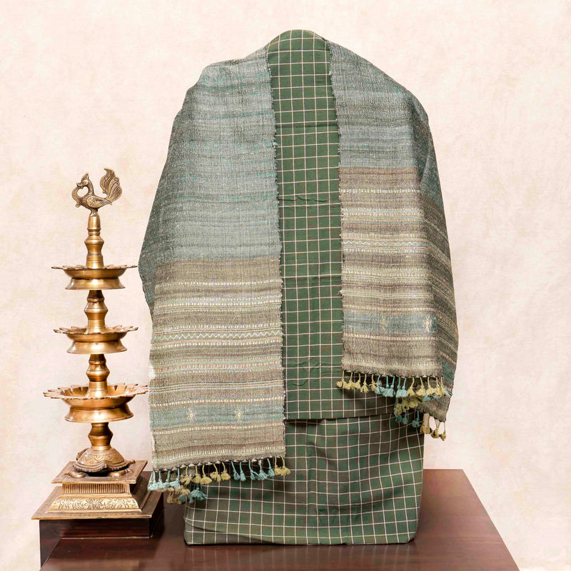 Handloom Kala Cotton Kurta, Bottom Fabric & Handloom Tussar Kutchi Weaved Stole