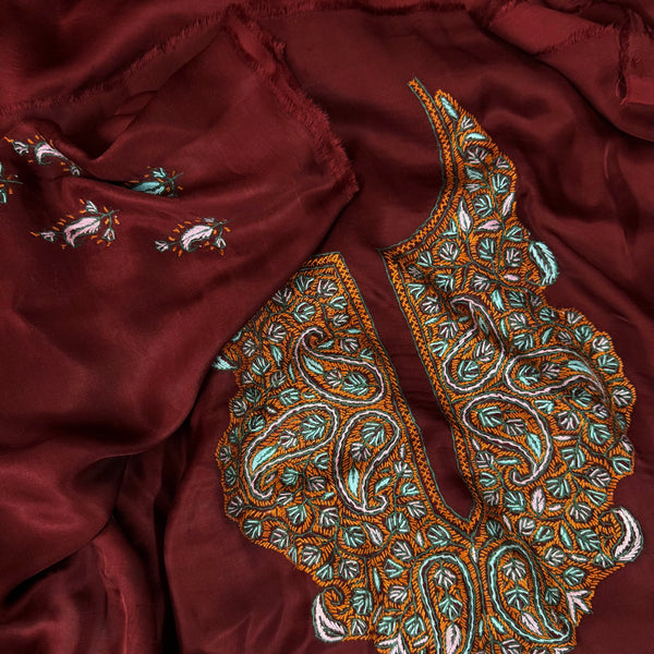 Premium Modal Silk Kurta Fabric With Kashmiri Sozni Hand Embroidery