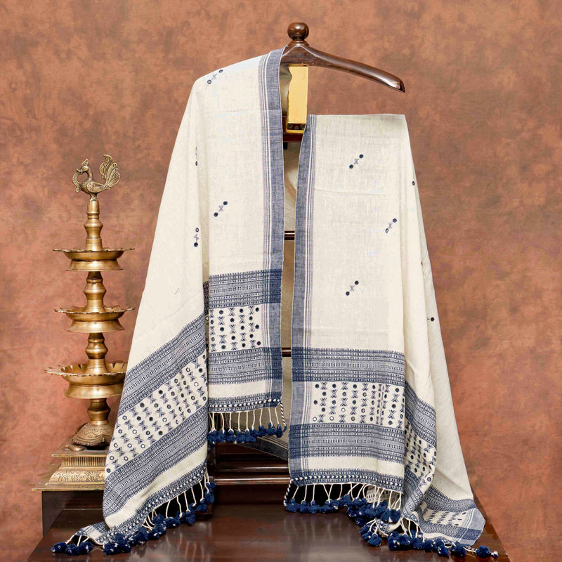 Handloom Kala Cotton Kurta Fabric With Mirror Work, Handloom Kala Cotton Bottom Fabric & Handloom Kala Cotton Dupatta With Mirror Work