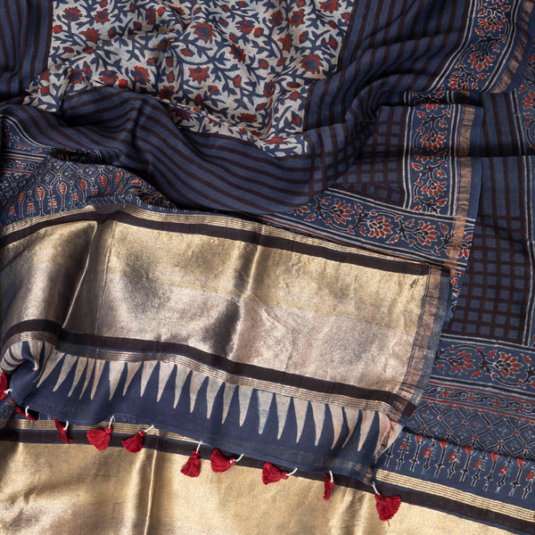 Hand Block Ajrakh Chanderi Silk Dupatta