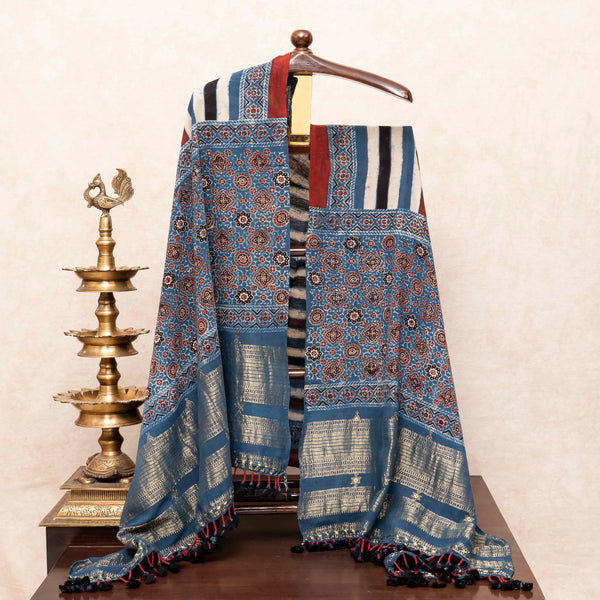 Handloom Kala Cotton Ajrakh Hand Block Kurta & Dupatta Fabric