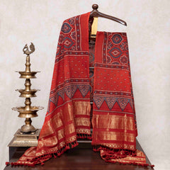 Handloom Kala Cotton Ajrakh Kurta Fabric Approx & Handloom Kala Cotton Ajrakh Dupatta