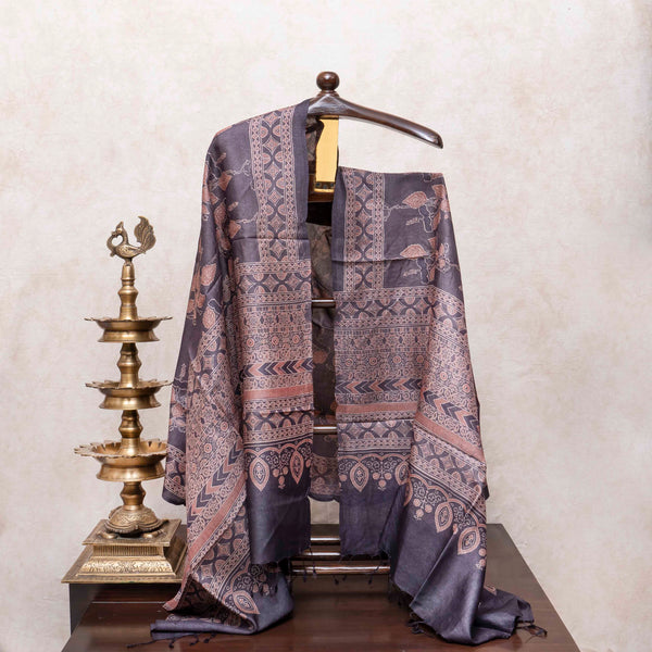 Ajrakh Handloom Pure Tussar Silk Kurta & Dupatta Set