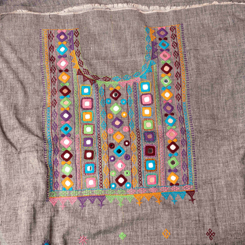 Handloom Cotton Gray Lambani Suit - Kurta & Bottom 5 Meters