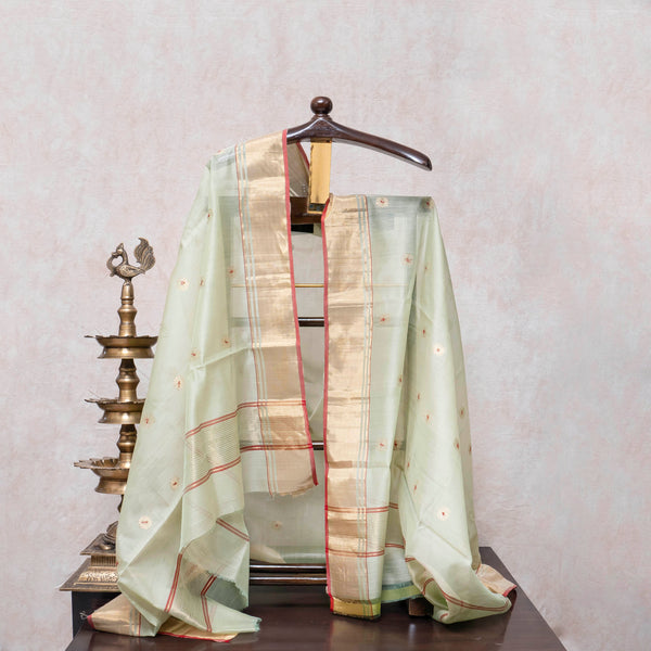 Handloom Kurta, Bottom & Handloom Cotton Silk Dupatta With Kadwa Meena Booti And Golden Border