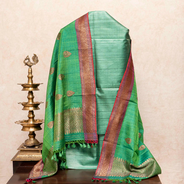 Handloom Tussar Silk Kurta - Bottom Fabric &&nbsp;Handloom Raw Silk Dupatta With Antique Zari And Kadwa Weave