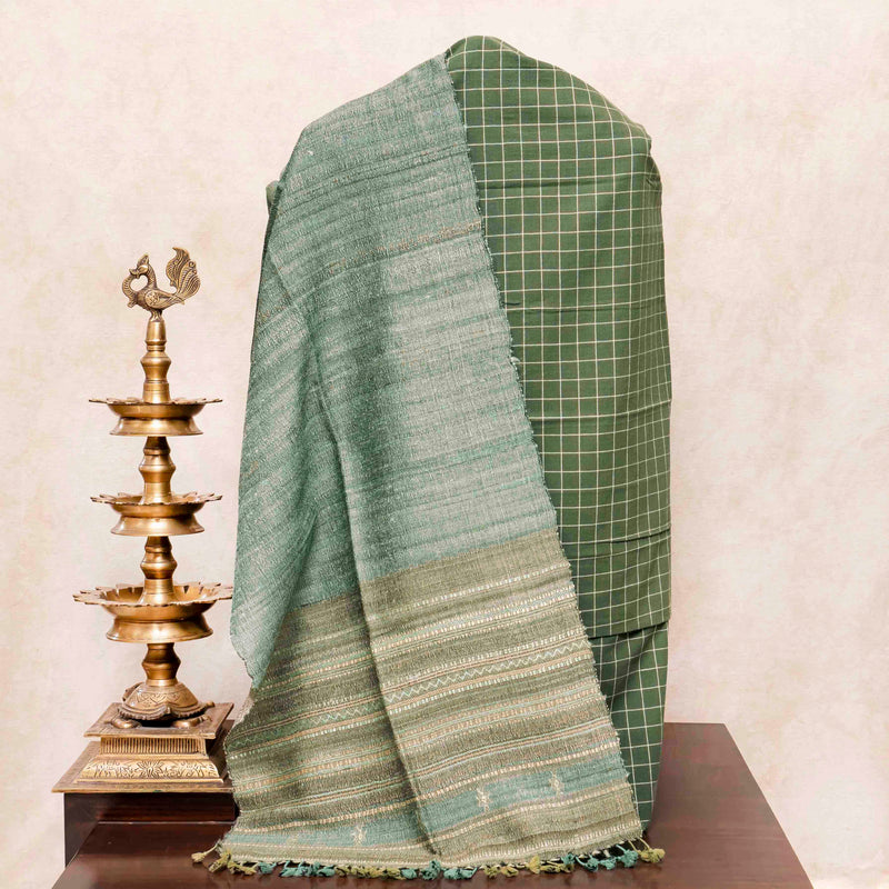 Handloom Kala Cotton Kurta, Bottom Fabric & Handloom Tussar Kutchi Weaved Stole