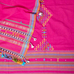 Handloom Kala Cotton Kurta Fabric With Mirror Work, Handloom Kala Cotton Bottom & Handloom Kala Cotton Designer Dupatta