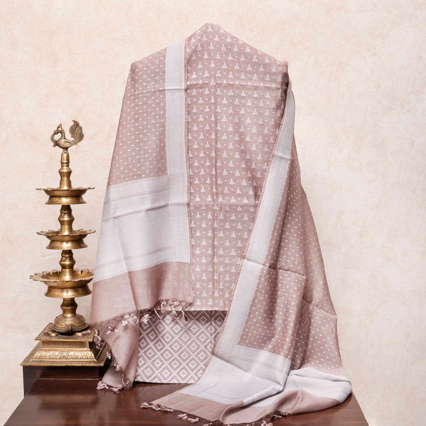 Handloom Muslin Cotton Light Brown Jamdani Suit fabric With Dupatta