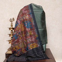Handloom Tussar Silk Kurta, Bottom Fabric & Handloom Tussar Silk Hand Painted Kalam Kari Dupatta