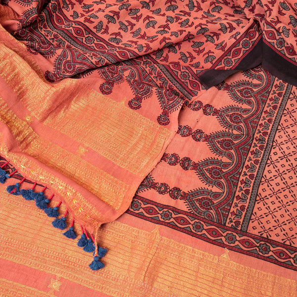 Handloom Kala Cotton Ajrakh Hand Block Kurta & Dupatta Fabric