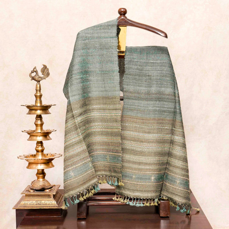 Handloom Kala Cotton Kurta, Bottom Fabric & Handloom Tussar Kutchi Weaved Stole