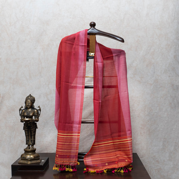 Uzabek Ikkat Handloom Designer Fabric & Handweaved Stole With Handmade Tassels