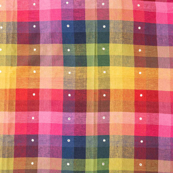 Handloom Kala Cotton Multicoloured Check Kurta Fabric With Mirror Work