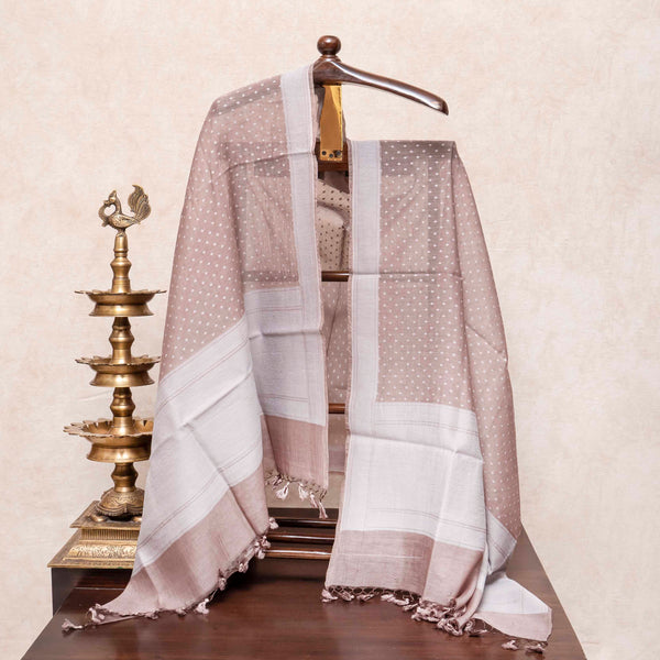 Handloom Muslin Cotton Light Brown Jamdani Suit fabric With Dupatta