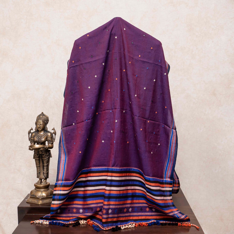 Handwoven Woollen Shawl With Hand Embroidery Mirror Work