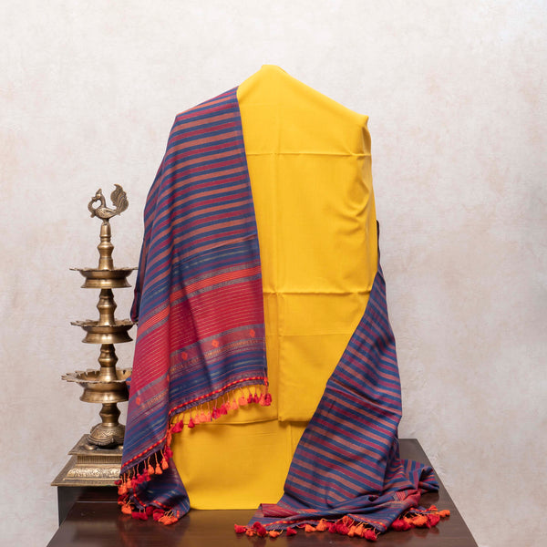 Sunshine Yellow Handloom Cotton Suit Set with Kutchi Weave Dupatta