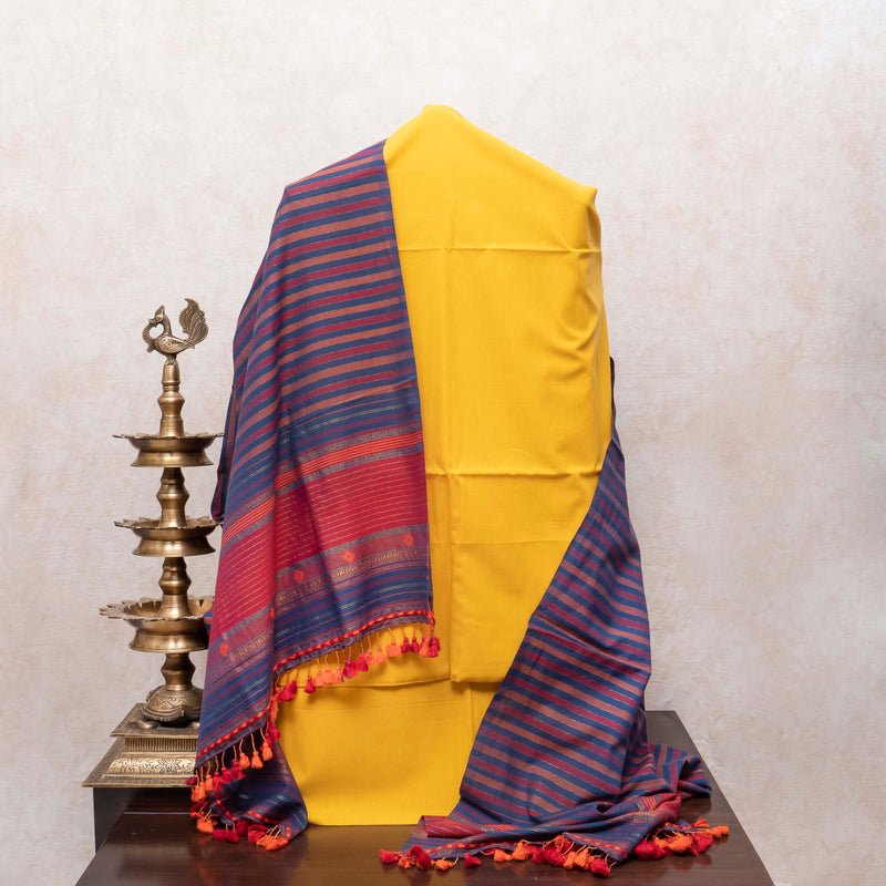 Sunshine Yellow Handloom Cotton Suit Set with Kutchi Weave Dupatta