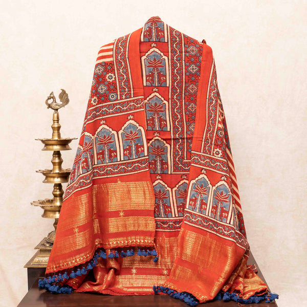 Handloom Kala Cotton Ajrakh Hand Block Kurta & Dupatta Fabric