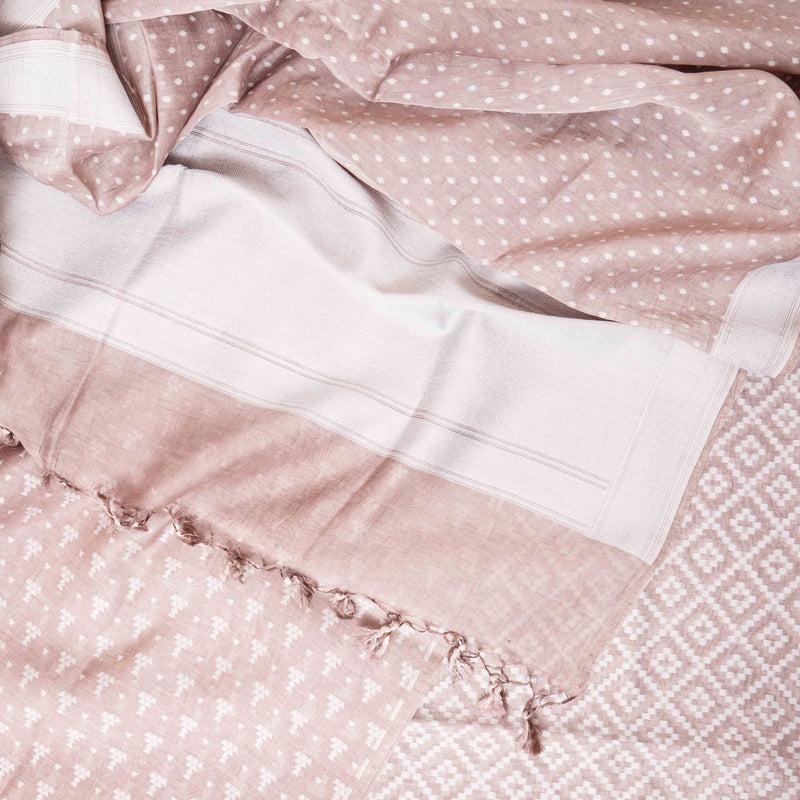 Handloom Muslin Cotton Light Brown Jamdani Suit fabric With Dupatta