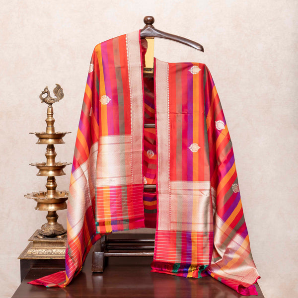 Handloom Handwoven Banarsi Katan Silk Kurta, Bottom Fabric With Kadwa Weave & Handloom Banarsi Katan Silk Dupatta