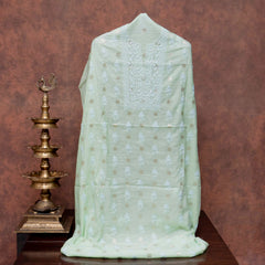 Chanderi Silk Banarsi Chikankari Hand Embroidered Kurta Fabric & Chandari Silk Banarasi Chikankari Dupatta