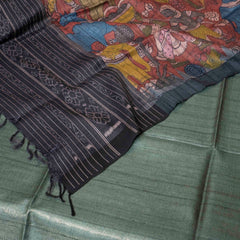 Handloom Tussar Silk Kurta, Bottom Fabric & Handloom Tussar Silk Hand Painted Kalam Kari Dupatta