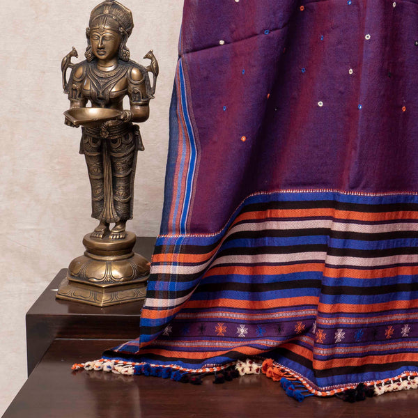 Handwoven Woollen Shawl With Hand Embroidery Mirror Work