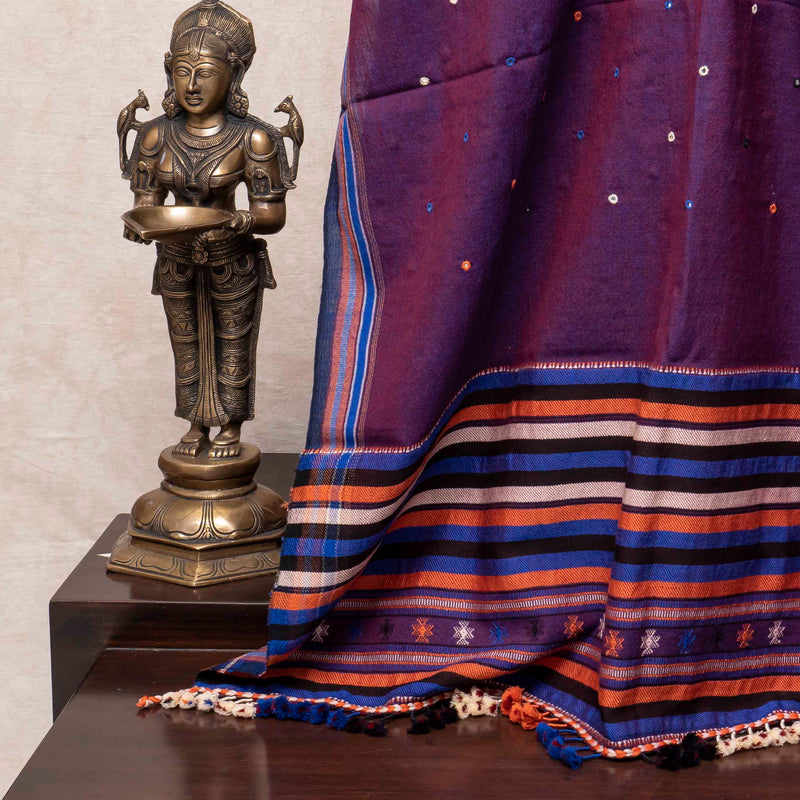 Handwoven Woollen Shawl With Hand Embroidery Mirror Work