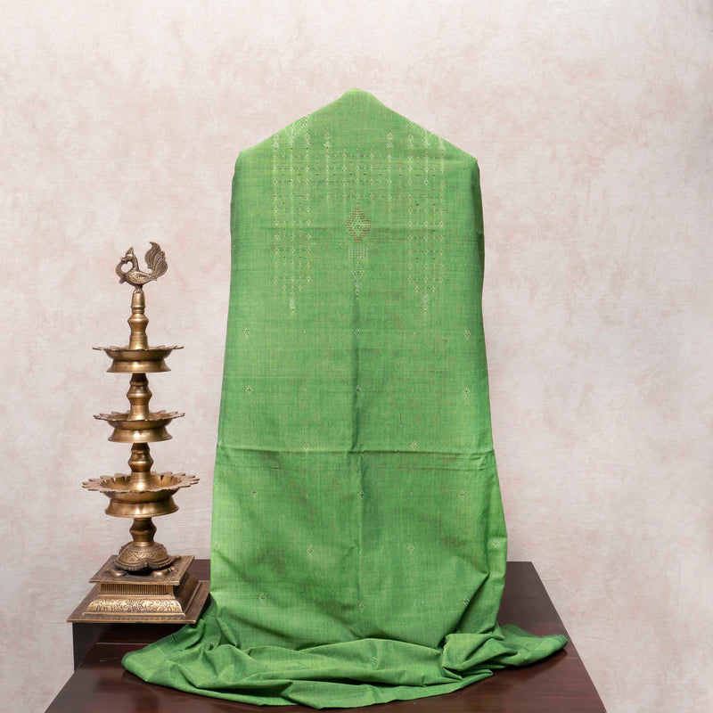 Lime Green Handloom Cotton Suit Set with Multicolour Checkered Kala Cotton Stole