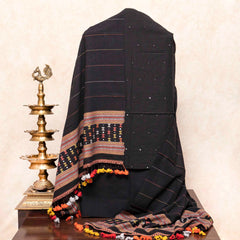 Handloom Kala Cotton Kurta Fabric With Mirror Work, Handloom Kala Cotton Bottom Fabric & Handloom Kala Cotton Dupatta With Mirror Work