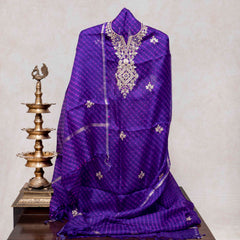 Hand Tie - Dye Kota Silk Kurta Fabric With Zari Hand Embroidery & Zari Hand Embroidery Dupatta