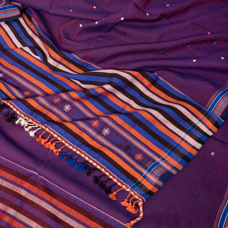 Handwoven Woollen Shawl With Hand Embroidery Mirror Work