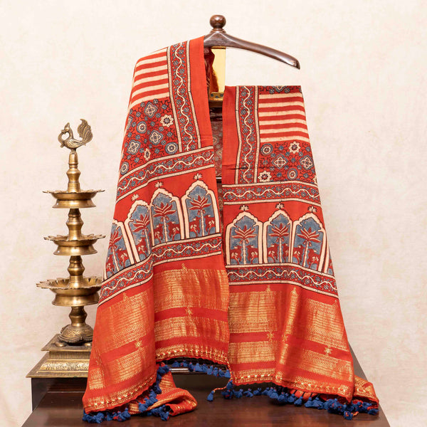 Handloom Kala Cotton Ajrakh Hand Block Kurta & Dupatta Fabric