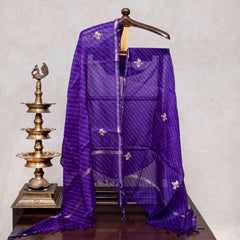 Hand Tie - Dye Kota Silk Kurta Fabric With Zari Hand Embroidery & Zari Hand Embroidery Dupatta