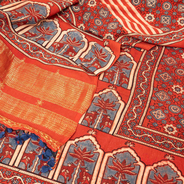 Handloom Kala Cotton Ajrakh Hand Block Kurta & Dupatta Fabric