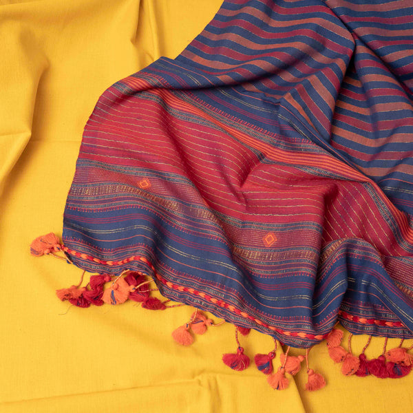 Sunshine Yellow Handloom Cotton Suit Set with Kutchi Weave Dupatta