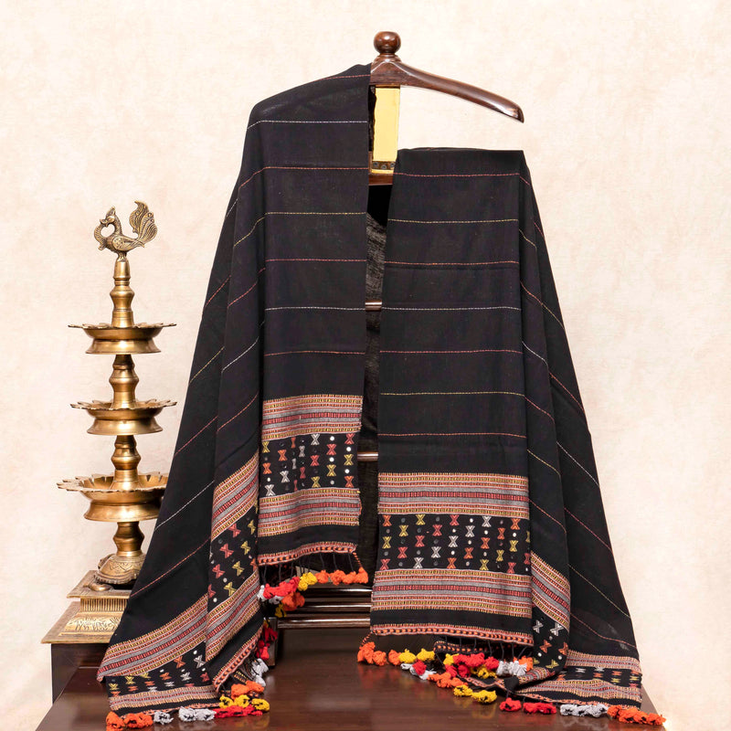 Handloom Kala Cotton Kurta Fabric With Mirror Work, Handloom Kala Cotton Bottom Fabric & Handloom Kala Cotton Dupatta With Mirror Work