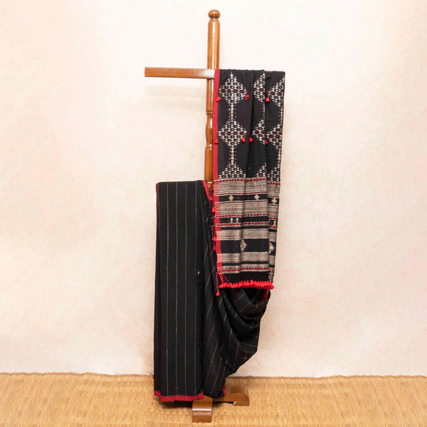 Handloom Kala Cotton Designer Saree With Tussar Weave & Kala Cotton Blouse Piece