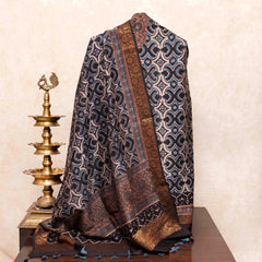 Hand Block Chanderi Ajrakh Kurta Fabric & Hand Block Chanderi Ajrakh Dupatta
