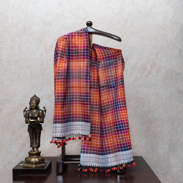 Handloom Ikkat Kurta Fabric & Handweaved Stole With Handmade Tassels