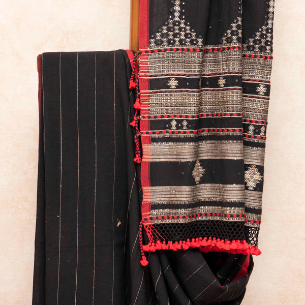 Handloom Kala Cotton Designer Saree With Tussar Weave & Kala Cotton Blouse Piece